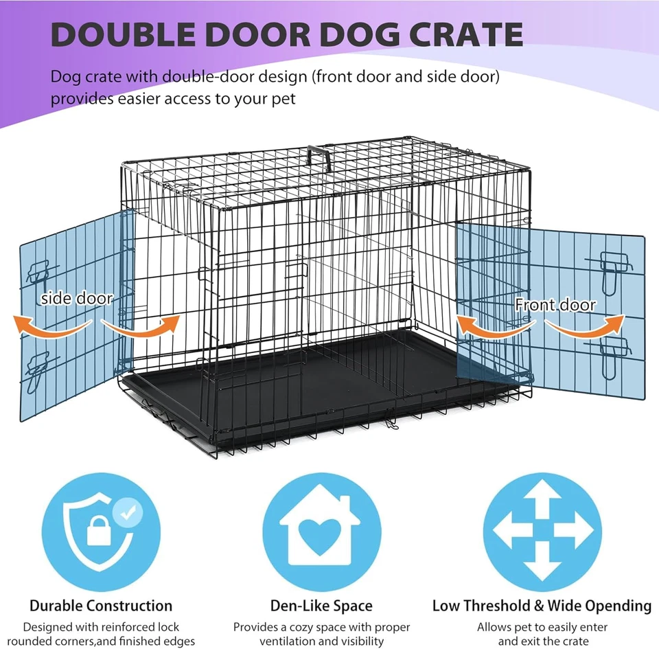 Bestpet | Dog Crate | 30" | Black | Foldable Metal Kennel with Double Doors - Image 3 of 4