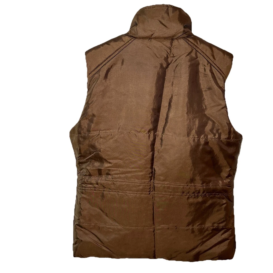 Chaleco Acolchado Jane Ashley Bronce Marrón Talla S Cremallera Completa Bolsillos con Botones Cintura Ajustada Foto 3 de 4