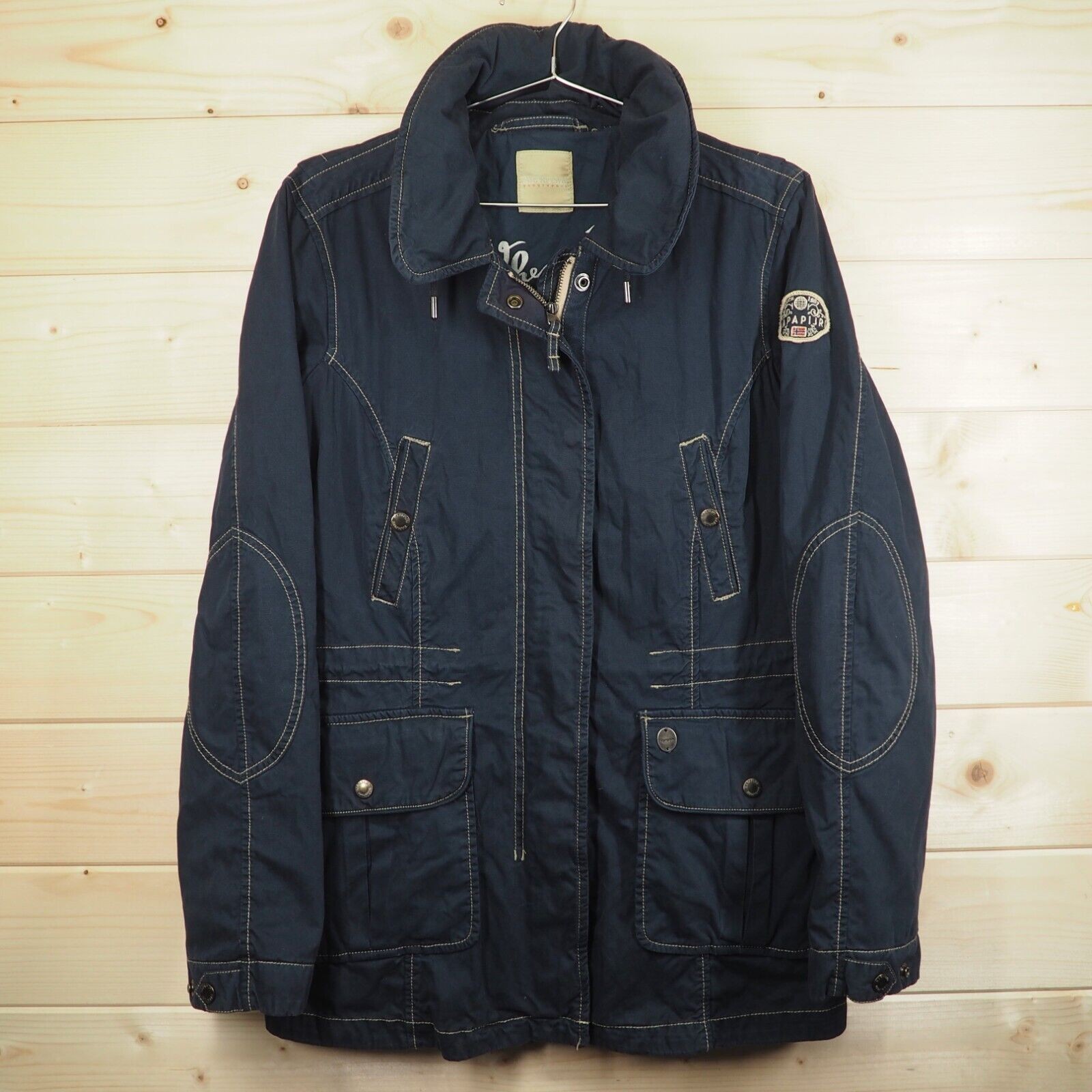 Napapijri Parka Jacket Mens XL Navy Blue Contrast Stitching Full Zip Rain Coat