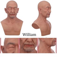 Old Man Realistic Silicone Mask Hand Made Full Headwear Hood Halloween Cosplay