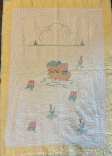 Vintage 60s Hand Embroidered Baby Quilt Crib Blanket Baby Ducks