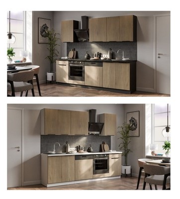Küche CREMONA Basic 250 cm Eiche Küchenzeile Küchenblock Singleküche Einbauküche