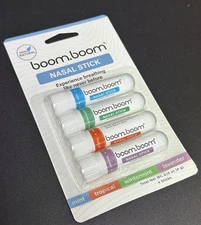 4 PC BoomBoom Nasal Inhaler Stick Energy Boost Focus Aromatherapy Essential Oil