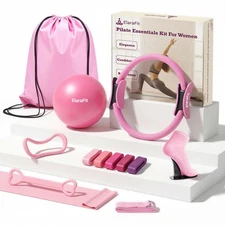 Home Pilates Ring and Set for with 5 Resistance Bands 13 inch Circle Workout ...