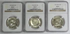 1965, 1966, & 1967 USA J.F. Kennedy 50c 3pc Set SMS NGC MS 67