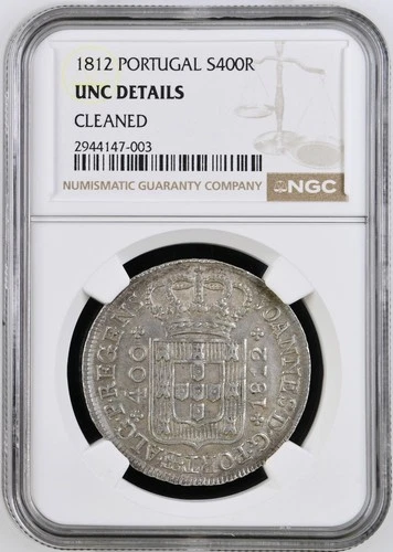 1812 Portugal Silver 400 Reis Coin KM# 331  NGC Unc Details