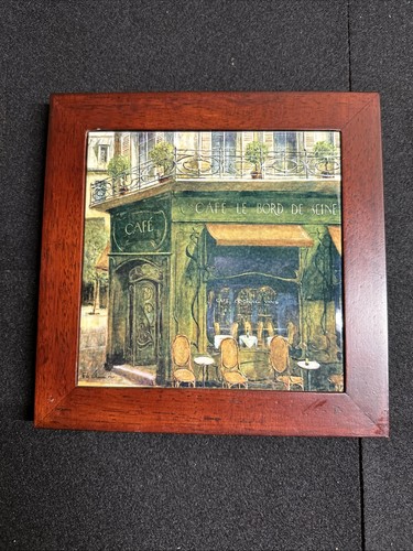 Vintage French cafe Ceramic Tile Trivet Wall Art 8”x8”