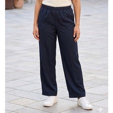 Vintage Harbour Vue Navy Blue Elastic Waist Straight Leg Trousers Size 12