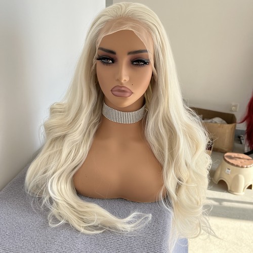 Bleach blonde Soft Heat Resistant Synthetic Hair HD T Lace Front Wig Long Wavy - Picture 5 of 8