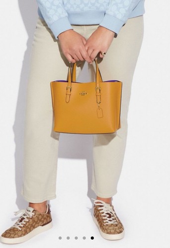 NWT Coach C4084 Mollie Tote 25 Crossbody Bag Double Face Leather Mustard Yellow - Picture 5 of 8