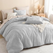 Litanika Light Grey Full Comforter Set 3 Pieces Tufted Boho Farmhouse Bedding Li