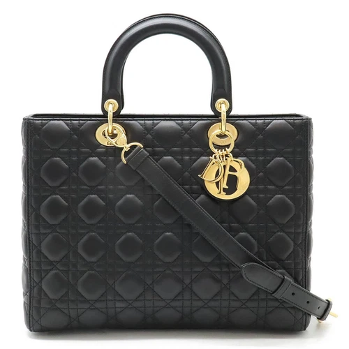 Sac fourre tout Christian Dior Lady Cannage bandoulière cuir noir GZl166i2