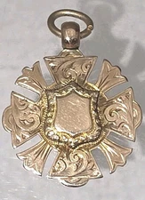 1901 ANTIQUE WATCH FOB PENDANT 9 KT ENGLISH BIRMINGHAM MARK J.W.T. JEWELERS