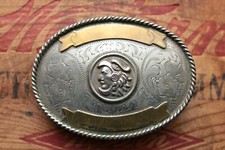 Vintage Hand Made Aztec Warrior Western Belt Buckle Made in Mexico