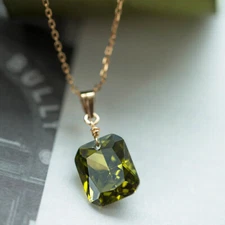 Dainty Peridot Baguette Pendant Gold Plated Sterling Silver Birthstone Necklace