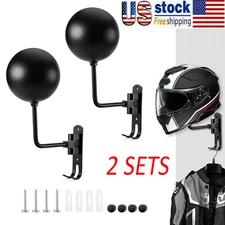 2 Packs Motorcycle Helmet Holder with Double Hook Wall Mount 180 Degree Rotation