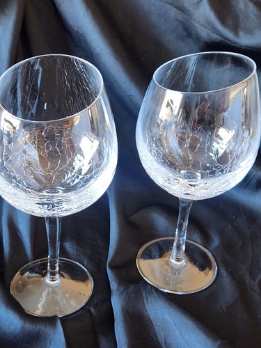 Pier 1 Angled Crackle Clear Slanted Rim Balloon Red Wine Glass Goblet 8 3/4 - Picture 2 of 9