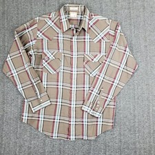 Vintage 80's Levi's Pearl Snap Shirt Mens XL Beige Plaid Long Sleeve Western