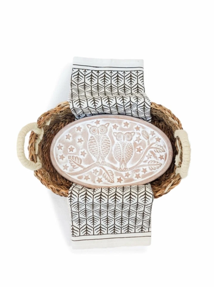 Calentador de pan y cesta juego de regalo con toalla de té - búho ovalado Foto 4 de 4