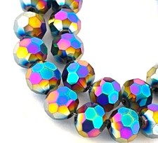 25 Metallic Peacock rainbow Glass Faceted Round / Rocaille Beads 8mm