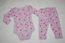 Baby Girls Outfit LAVENDER w/ MULTI-COLOR HEARTS Leggings  L/S Shirt 0-3 MO