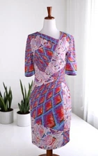 PETER PILOTTO $1487 Vibrant Floral Draped Waist Sheath Dress Size 10 US 6