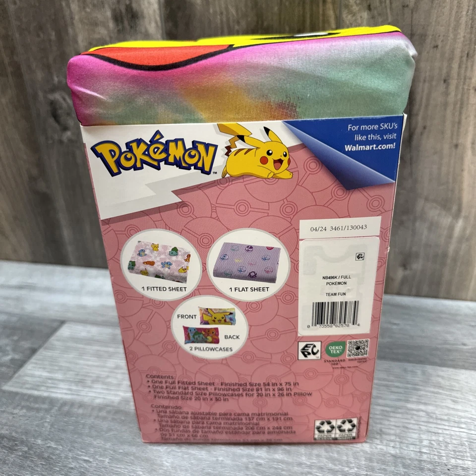 Juego de cama para niños 4 piezas Pokemon tamaño completo juego de sábanas Pickachu Charmander Foto 3 de 4