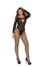 NEW sexy ELEGANT MOMENTS bodysuit PANTYHOSE net KEYHOLE long sleeve BODYSTOCKING