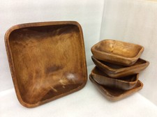 VINTAGE SOLID AMERICAN WALNUT SALAD SQUARE BOWL SET LOT OF 5 - USED