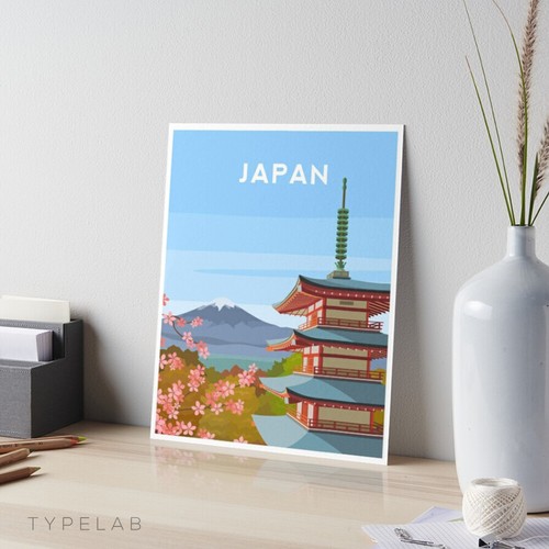 Japan Art Print, Mount Fuji Travel Poster, Japanese Original Illustration - Picture 2 of 6