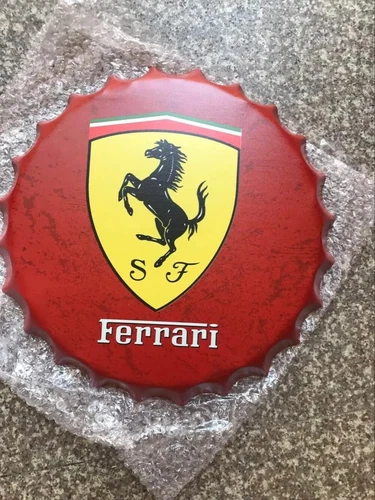 Wall Art/sign Ferrari /Vintage Tin Metal 35 cm Bottle Top Bar Pub hand made