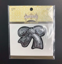 Sew-ology Iron-On Patch, Silver Sequin Bow Iron-On Applique