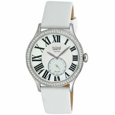 NEW Burgi BUR056WT Women's Swarovski Crystal Bezel Roman Numeral White Watch