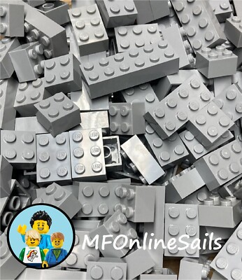 #ad 100 Light Bluish Gray Genuine LEGO Bricks 2x2 2x3 2x4 Mixed Bulk Lot $25.00