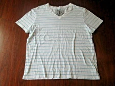 MAMBO AUSTRALIA White & Aqua Striped V-Neck Beach T-Shirt - Women's Size Large