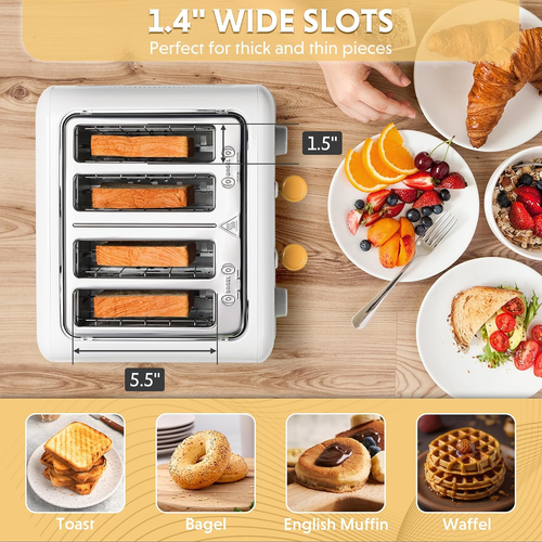 BD DT640 4-Slice Toaster Extra Wide Slots, Stainless Steel High Lift Lever White - Picture 3 of 8