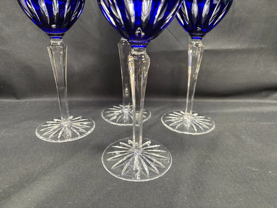 Juego de 4 ~ Corvejones de Vino Bohemios "CORTE DE COBALTO PARA LIMPIAR" ~ 8 1/2" de Alto Foto 4 de 4