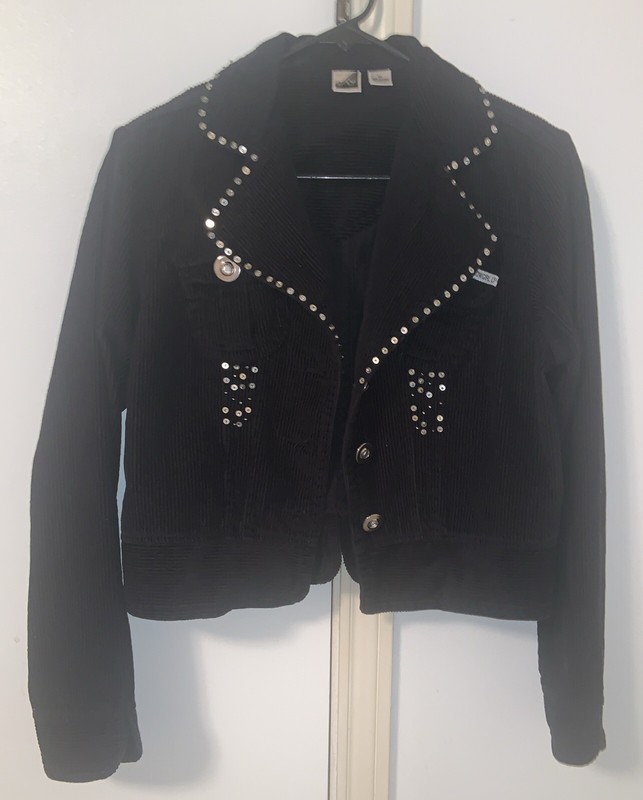 Vintage Cowboy Up Black Corduroy Western Jacket Rhinestone M