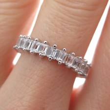 925 Sterling Silver Emerald-Cut C Z Eternity Band Ring Size 6.5