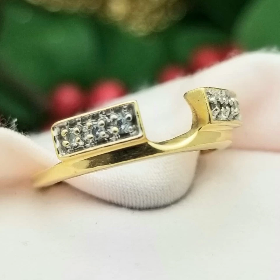 14K Solitaire Diamond Pave Ring Enhancer/Jacket-Yellow Gold-Natural-Vintage - Image 3 of 4