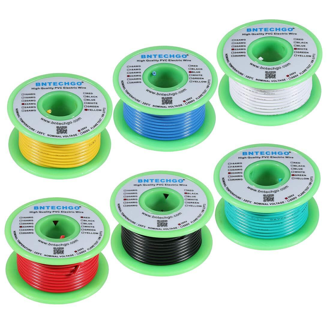 Filo Elettrico PVC 20 AWG, Solido, 100 Piedi Rosso E 100 Piedi Nero, 300V, Marca BINNEKER