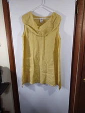 MatchPoint USA Linen A-Line Dress, Sunny Yellow, Cowl Neck, Pockets, See Desc.