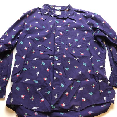 Windsor Shirt Company Blue Multi Flag Print Button Up Shirt Sz XL A2232