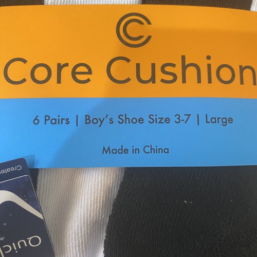 Boy’s Core Cushion White Quarter Socks - 6 pairs - Large US Shoe Size 3-7 - Picture 5 of 9