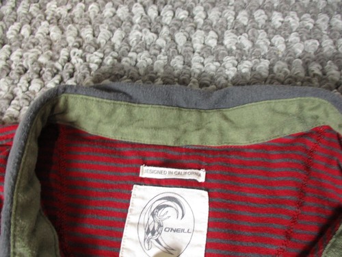 Camicia O'Neil da uomo rosso medio grigio bianco a righe skate surf surfista spiaggia casual - Foto 5 di 14