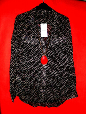 MANGO BLOUSE shirt CHIFFON SHIRT DOTS CLOVERLEAF BLOGGER S 36 NEW!! Top