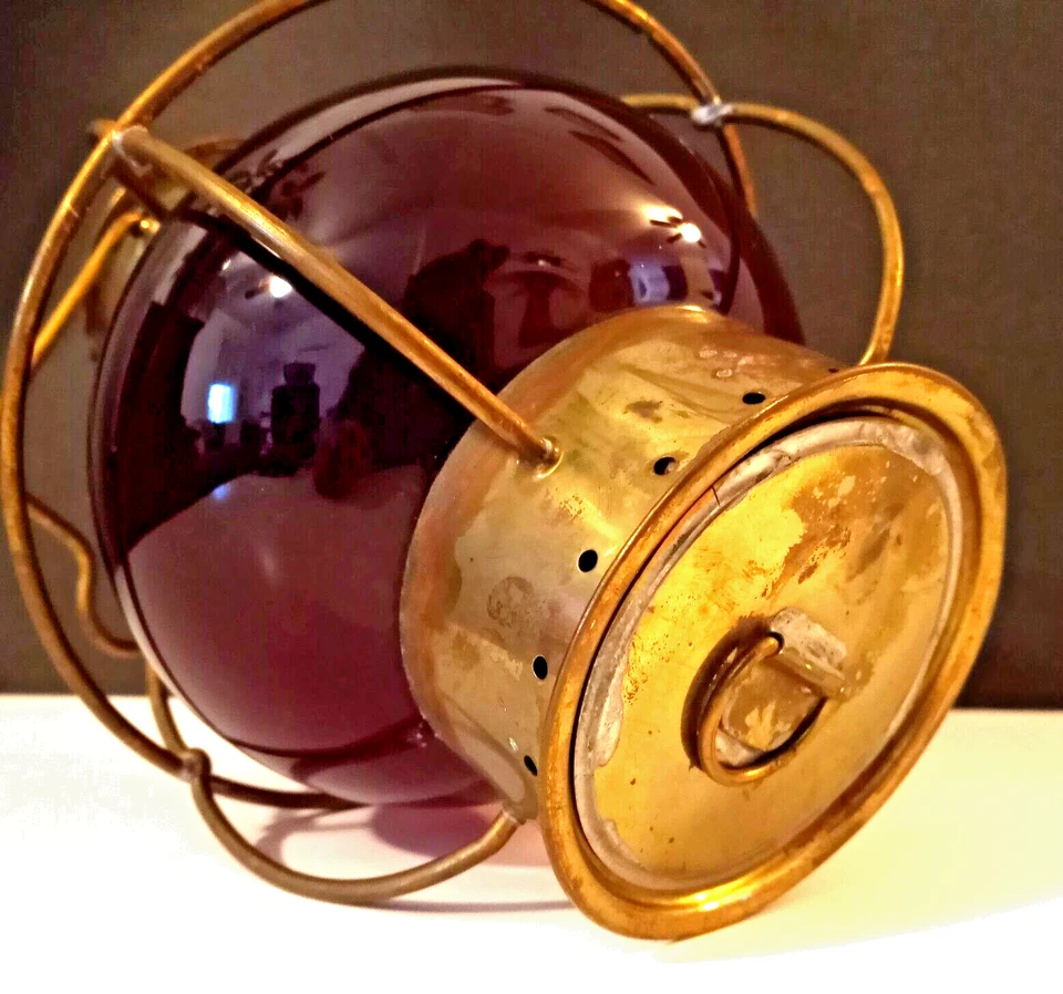 Antique Maritime Oil Lantern Ruby Red Glass Globe - Image 3 of 4