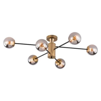 OUKANING 38.1 in. 6-Light Gold Modern Sputnik Semi-Flush Mount Ceiling Light
