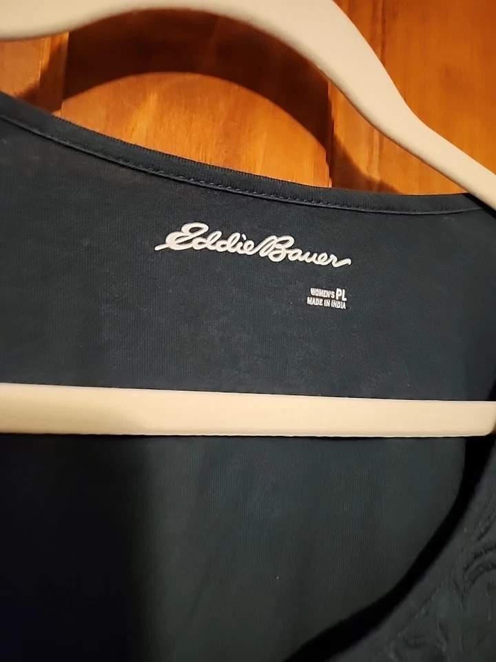 Top bohemio delantero bordado Eddie Bauer para mujer talla PL algodón manga larga verde azulado Foto 2 de 4