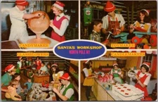 SANTA'S WORKSHOP North Pole NY Postcard Candy, Toy & Candle Makers / Glassblower